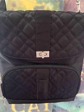 Travelon Black with Teal Interior Quilted Shoulder Bag with Silver Hardware
